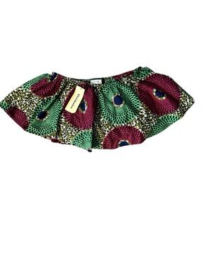 Shenbolen African Wax Print Off-Shoulder Crop Top with Elastic Trim. Medium